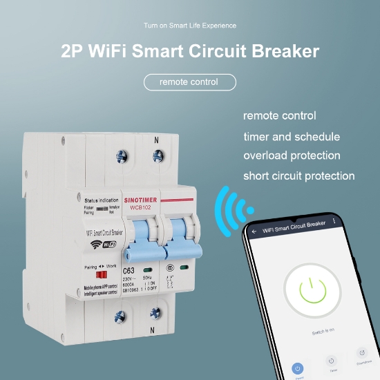 Imagine Întrerupător de circuit inteligent la suprasarcină și scurtcircuit Sinotimer WCB102