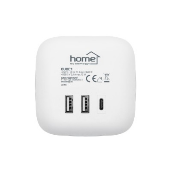 Imagine Distribuitor Cub cu Comutator, 3 Prize 16A 250V, 2x USB-A, 1x USB-C