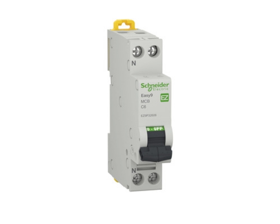 Imagine Întreruptor automat Schneider Electric Easy9 1P+N 6A 4,5kA curba C EZ9P32606