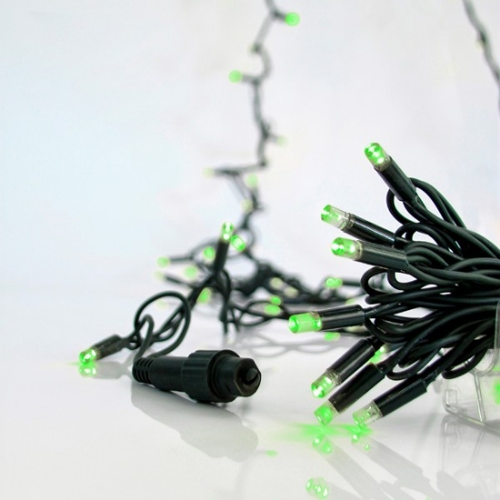 Imagine Șir luminos, 100 LED-uri de 5mm, cablu verde, LED-uri verzi la fiecare 10 cm