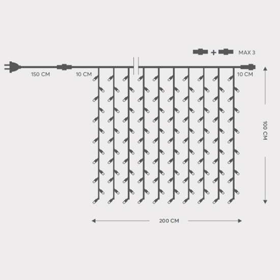Imagine Perdea cu 200 LED-uri alb cald de 5mm, 100x200 cm,  cablu verde