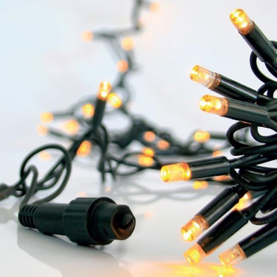 Imagine Șir luminos, 100 LED-uri de 5mm, cablu verde, LED-uri alb cald la fiecare 10 cm