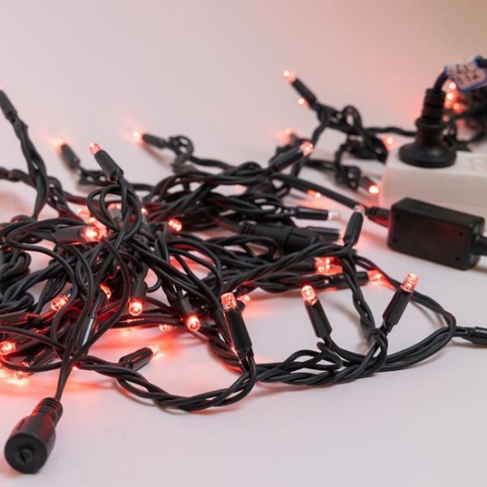 Imagine Șir luminos, 100 LED-uri, cablu verde, 90 LED-uri roșii + 10 LED-uri alb cald