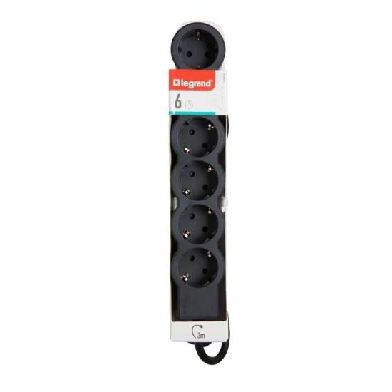 Imagine Prelungitor Legrand Moes 6 prize, 3m, 3680W, negru