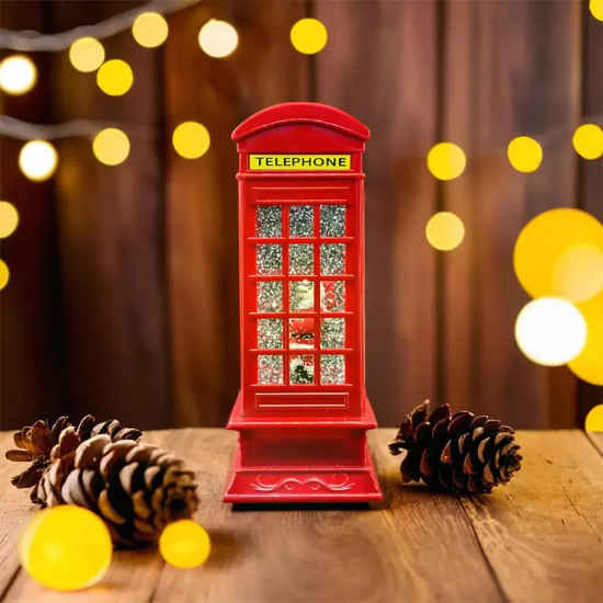 Imagine Decorațiune Crăciun iluminată model cabină telefonică 105x105x260mm