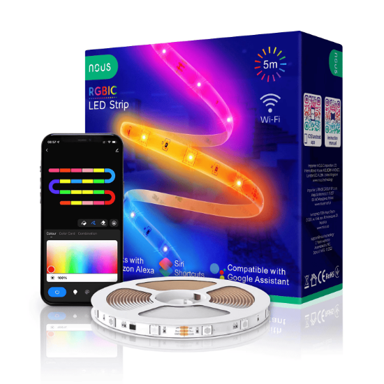 Imagine Banda LED RGBIC inteligentă Nous F4, Wi-Fi, sincronizare muzică, control vocal, 18W, lumină colorată, 5m