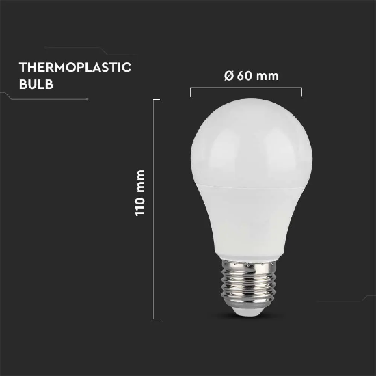 Imagine Bec LED V-TAC A60 E27 10.5W 6500K Alb Rece