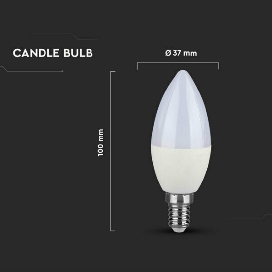 Imagine Bec LED V-TAC cu cip Samsung, formă lumânare, E14, 7W, lumină caldă