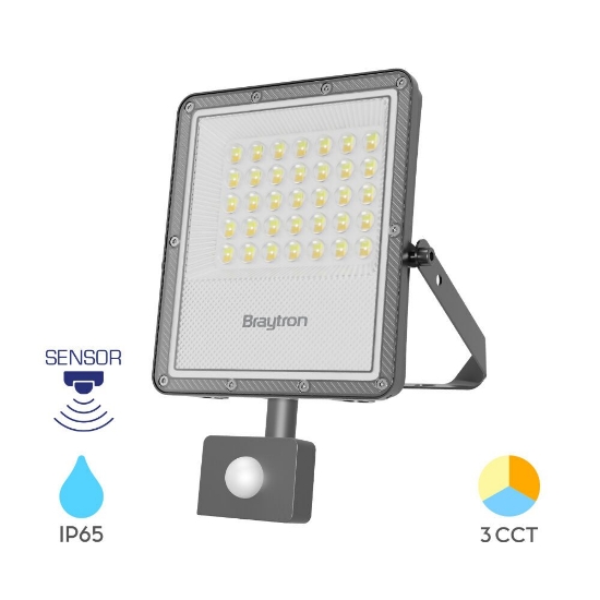 Imagine Proiector LED PF 30W 3IN1 cu senzor 3300lm cu lentilă 90° IP65 gri BR-BT65-23082