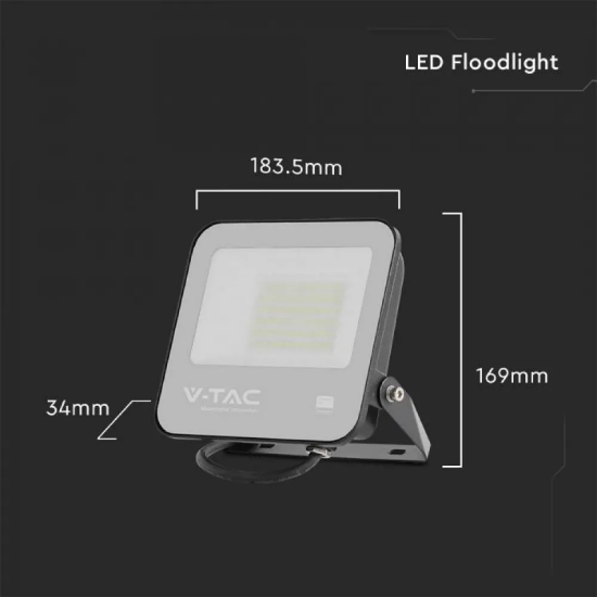 Imagine Proiector LED V-TAC 50W cu cip Samsung, lumină rece 6500K, negru, 5 ani garanție 23600