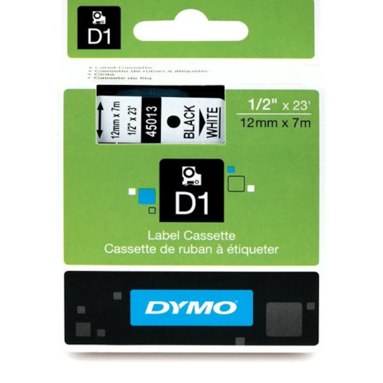 Imagine Bandă compatibilă Dymo D1 12mm x 7m Negru/Alb