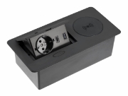 Imagine Priză încorporabilă AVARO PLUS cu USB A+C și încărcător wireless, 1x SCHUKO, cablu 1,5 m, negru