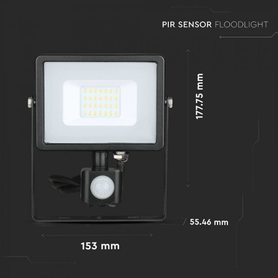 Imagine Proiector LED SMD 20W 6400K IP65 cu senzor de mișcare V-TAC Negru SKU-453