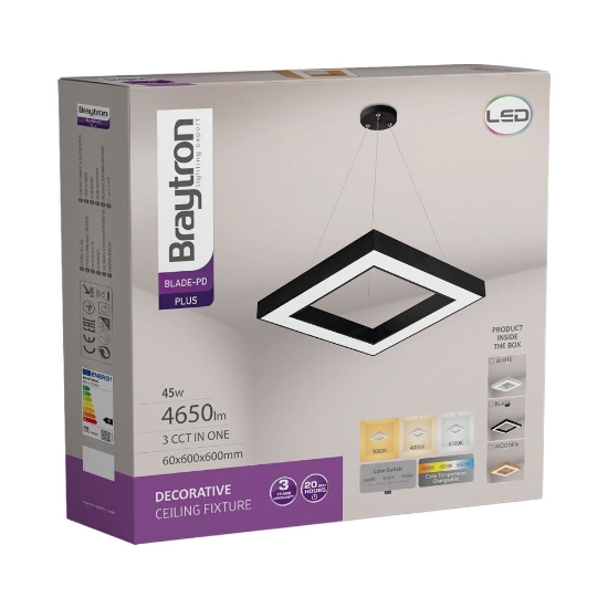 Imagine Plafonieră LED suspendată 45W 3000/4000/6500K Negru Blade SQR BR-BH16-07281