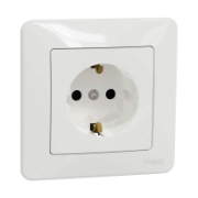 Imagine Priză 2P+E cu obturatoare și ramă decorativă albă Sedna