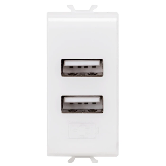 Imagine Priză dublă USB Gewiss Chorus GW10450, montaj încastrat, albă, modulară - 5V, 2.1A GW10450