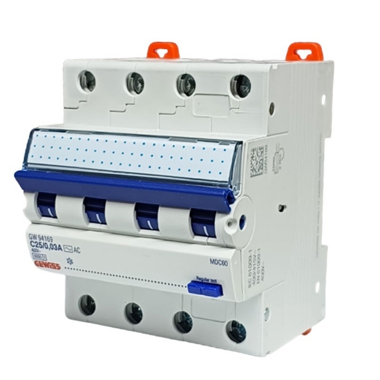 Imagine Întrerupător Automat Diferențial RCBO Gewiss 4P 25A Curba C GW94069