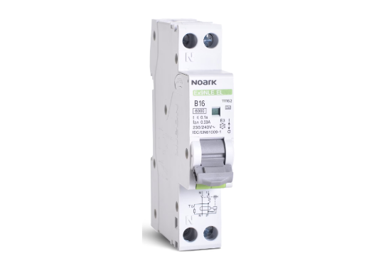 Imagine Sig.Noark 16A B16 30mA RCBO electr. 1 modul ICN=6kA 1P+N car.B IN=16A 30mA TIP A 111162
