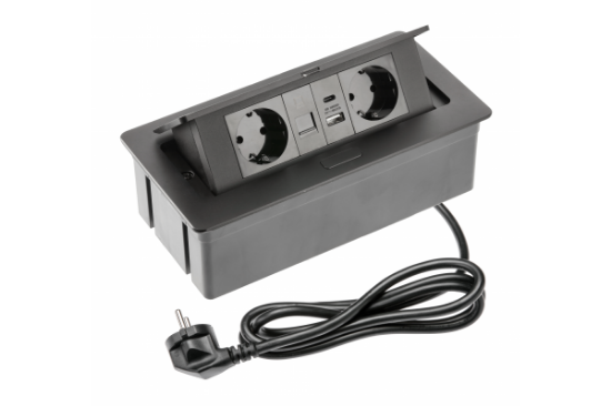 Imagine Ansamblu birou MULTISOFT 2XSCHUKO USB A+C RJ45 CABLU 1.5M NEGRU AE-PBSUR2GS-20