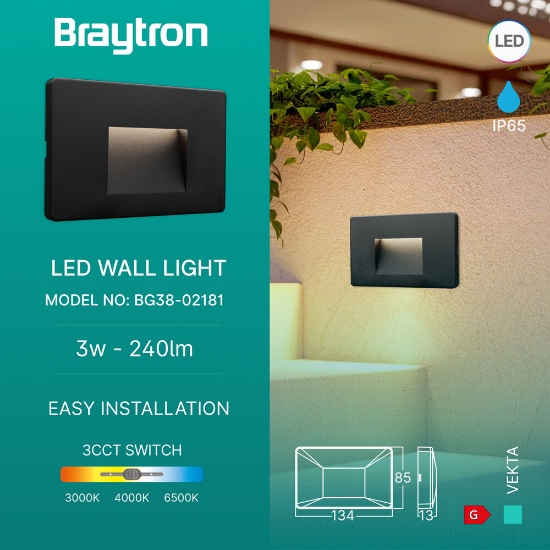Imagine Corp de iluminat LED PT 3W 240LM 3IN1 VEKTA-B PATRAT NEGRU IP65 BR-BG38-02181