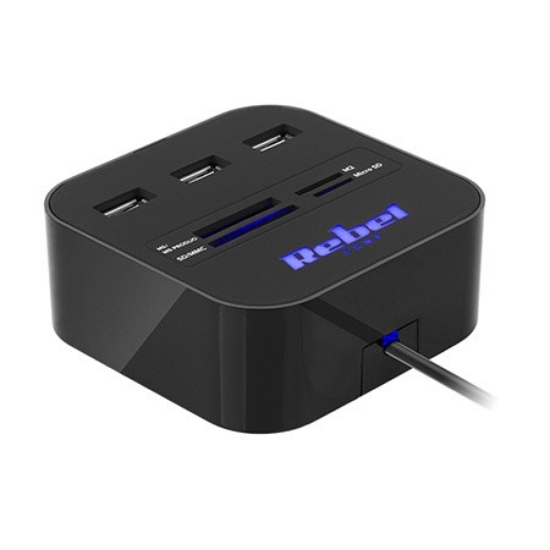 Imagine HUB 3X USB 2.0 si cititor card SD/MICROSD REBEL KOM1020