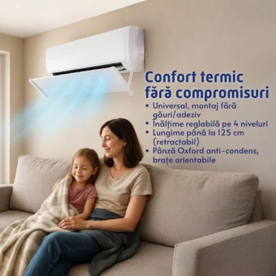 Imagine Deflector pentru protectie curent aer conditionat, Empria, ajustabil pe 4 niveluri, retractabil, Alb 