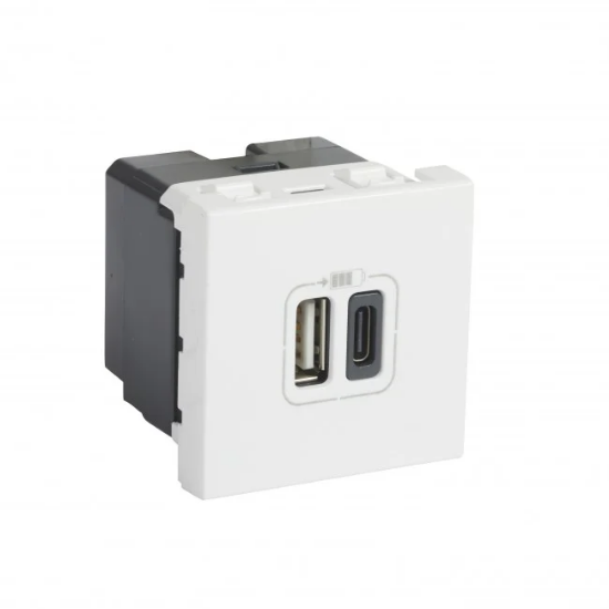 Imagine Priza USB tip A+C 2M 15W Legrand Mosaic alb 077592