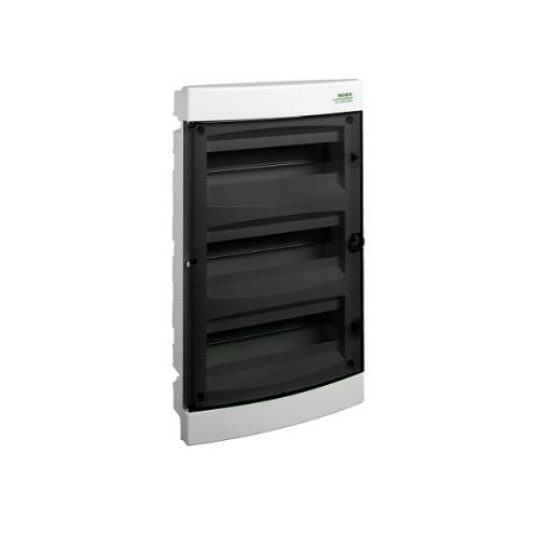 Imagine Cofret de distributie din plastic, montare incastrata, usa transparenta, IP40, 3 rânduri, 3x12 module