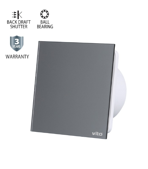 Imagine Ventilator Gri Vito cu Sticlă și Clapetă Antiretur 100mm 12W VT-VT8005250